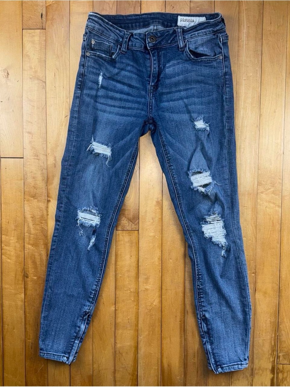 Pistola Jeans Women’s Size 27 Distressed Skinny Ankle Zip Stretch Blue Denim - Picture 5 of 7